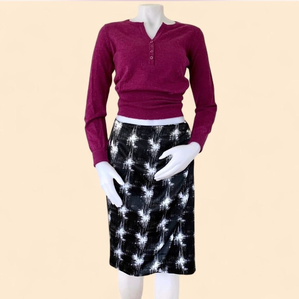 Black faux wrap skirt with white abstract print by Worthington
